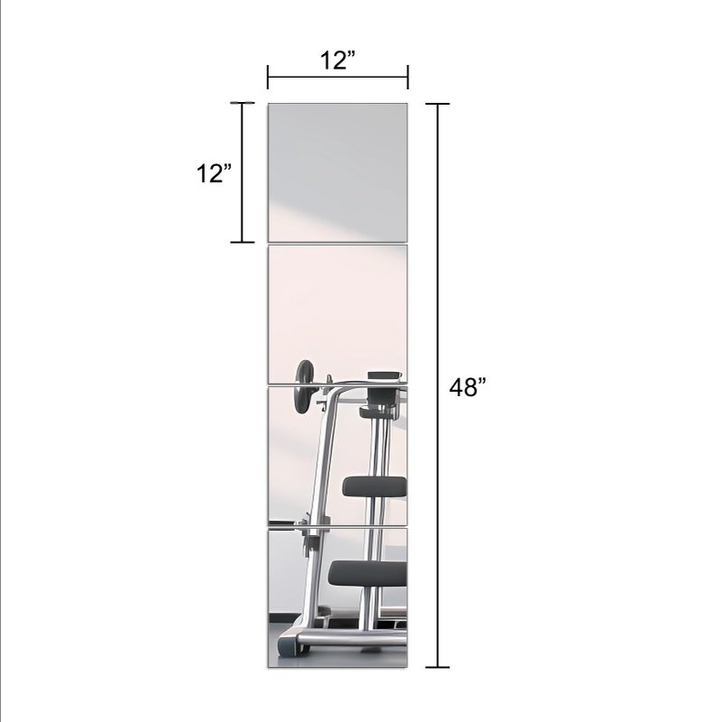 Ruomeng Full Length Wall Mirror Tiles, 12" x 12" x 4Pcs Frameless Wall Mounted Mirror Glass Wall Mirror for Home Gym, Door, Bedroom, Living Room - Image 3